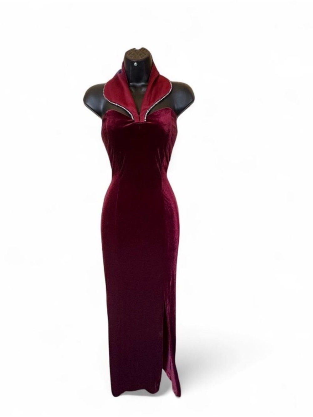 Velvet Halter Midi Dress in Deep Wine